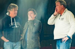 Presenters, from left, James May, Richard Hammond and Jeremy Clarkson on the set of their new show <i>The Grand Tour</i>.