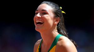 Look at me: Michelle Jenneke after the heats of the 100 metres hurdles.