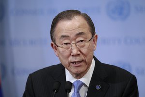 Secretary-General Ban Ki-moon speaks to journalists on the situations in South Sudan