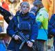 Police officers patrol at the Christmas market in Dortmund, Germany.