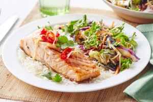 Seared salmon with sweet ginger glaze