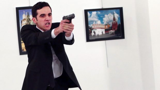 Turkish police officer Mevlut Mert Altintas shoots and kills Andrei Karlov Russian Ambassador to Turkey.