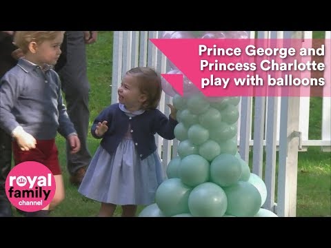 Prince George and Princess Charlotte play with balloons and pet animals