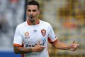 Jamie Maclaren celebrates his match-winning goal against the Mariners. 