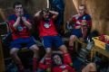 Inside the Garrison Gunners changing room at half time on match day in the Isles of Scilly.