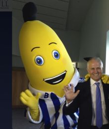 Malcolm Turnbull with the ABC's Bananas in Pyjamas.