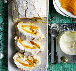 Rachel Khoo's pimped up pavlova: Coconut, lime and mango pavlova roulade.