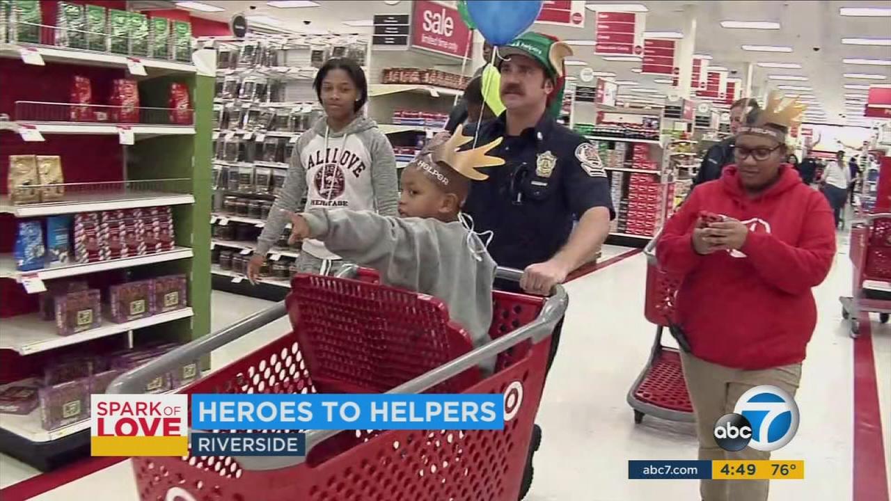 Riverside firefighters became Santas helpers at a Target in the city, helping out eight families in need.