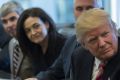 Donald Trump with (from left) Larry Page, Sherryl Sandberg and Mike Pence, listens in the direction of Tim Cook at the ...