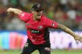 Screamer: Jason Roy of the Sixers celebrates taking he catch to dismiss Ben Rohrer of the Thunder at Spotless Stadium on ...