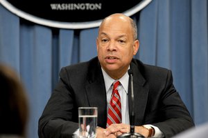 Defense Department General Counsel Jeh Johnson conducts a Pentagon press briefing on April 19, 2011