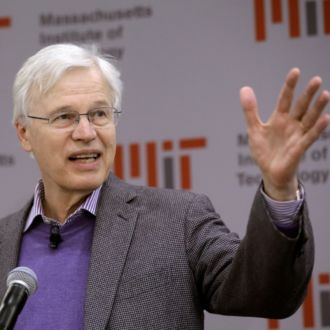 Professor Bengt Holmström fields questions from journalists at MIT on October 10, 2016, after receiving the news that he would be awarded the Nobel Prize in Economic Sciences.