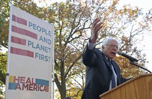 File - Sen. Bernie Sanders, I-Vt. speaks at a rally on Capitol Hill in Washington, Thursday, Nov. 17, 2016.