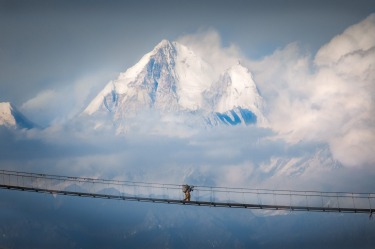 THE WINNER: A Nepalese villager traversed from place to place via of the many suspension bridges found in this ...