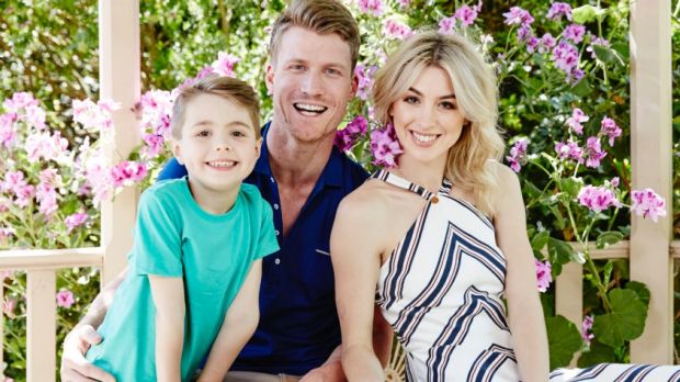 Bachelor Richie Strahan with Alex Nation and her son Elijah, 6, in an <i>OK! Magazine</i> photoshoot.