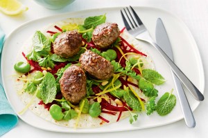 Lamb koftas with beetroot tabouli