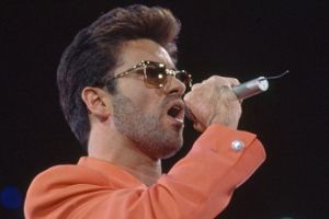 George Michael performing on stage during the Freddie Mercury Tribute Concert for Aids Awareness at Wembley Stadium in ...