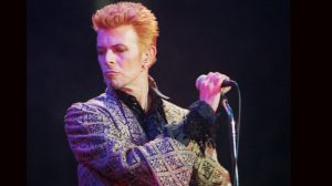 FILE - In this Jan. 9, 1997, file photo, David Bowie performs during a concert celebrating his 50th birthday, at Madison ...