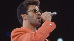 George Michael performing on stage during the Freddie Mercury Tribute Concert for Aids Awareness at Wembley Stadium in ...