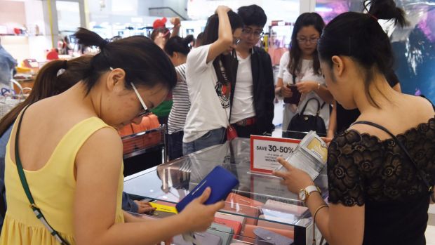 Crowds at the DJs Boxing Day sales.