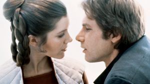 American actors Carrie Fisher and Harrison Ford on the set of Star Wars: Episode V - The Empire Strikes Back directed by ...