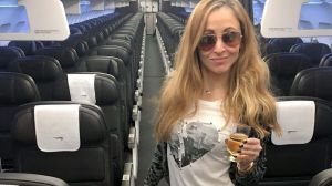 Rock star treatment: Laura Stevens on board the British Airways flight.