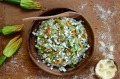 Spring risotto with zucchini flowers and goat's cheese.