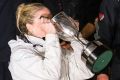 Perpetual Loyal crew member Erin Molan celebrates with sponsors and fellow crew at Constitution Dock after winning the ...