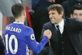 Chelsea's Eden Hazard and Antonio Conte celebrate their win.