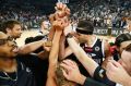 Melbourne United celebrate their round 12 win.