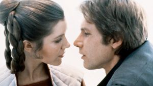 Carrie Fisher and Harrison Ford on the set of <i>Star Wars Episode V: The Empire Strikes Back</i>.