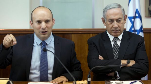 Israeli Prime Minister Benjamin Netanyahu, right, and Israeli Education Minister Naftali Bennett, on Monday.