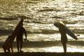 People about to enter the water with their kayaks early on Wednesday morning at Maroubra Beach.