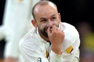 Under pressure: Nathan Lyon.