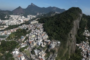 RIO DE JANEIRO, BRAZIL - JULY 04:  Hillside 'favela' communities stand in the foreground on July 4, 2016 in Rio de ...