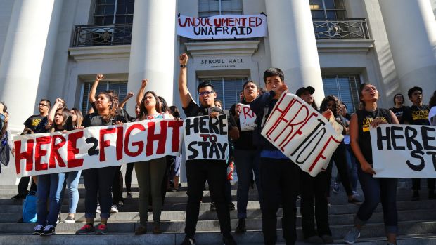 Students from Berkeley High School and University of California, Berkeley, protest the election of Donald Trump at ...