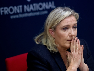 Marine Le Pen delivers a speech.