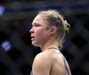 Ronda Rousey after her women's bantamweight championship mixed martial arts bout with Amanda Nunes at UFC 207, Friday, Dec. 30, 2016, in Las Vegas.