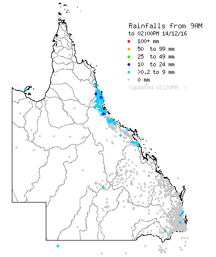 Map of Rainfalls Since 9 am