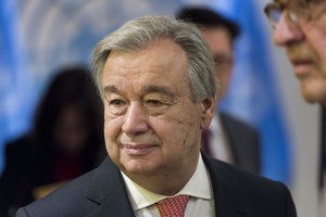 Antonio Guterres, Secretary-General-designate of the United Nations, as he awaits the swearing-in ceremony in the General Assembly Hall