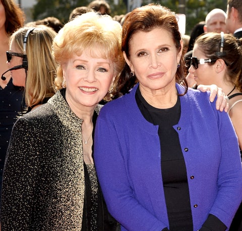 Debbie Reynolds and Carrie Fisher attend the 2011 Creative Arts Emmy Awards at Nokia Theatre L.A. Live on September 10, 2011 in Los Angeles, California.