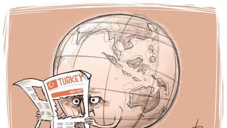 This cartoon by David Pope published on the front page of the Turkish national daily paper Cumhuriyet comments on the ...