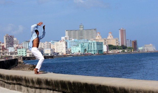 Dancing in Cuba - Famous Salsa dancer Maykel Fonts on the Malecon.