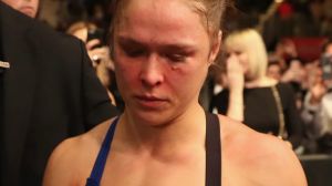 LAS VEGAS, NV - DECEMBER 30: Ronda Rousey exits the Octagon after her loss to Amanda Nunes of Brazil in their UFC ...