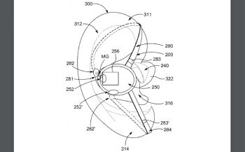 A drawing from an Apple patent application for earphones held to the ear with magnets (U.S. Patent and Trademark Office)