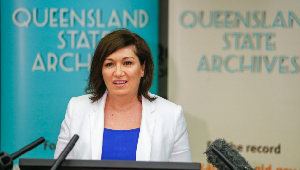 Innovation, Science and Digital Economy Minister Leeanne Enoch speaks to media after releasing the cabinet minutes from 1986.