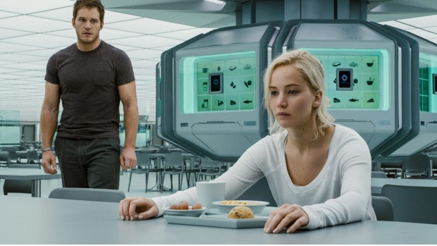 Jennifer Lawrence and Chris Pratt in Passengers. Photo Supplied