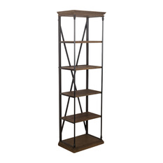 GDFStudio - Brennon 5-Shelf Industrial Wood Bookshelf, Dark Khaki - Bookcases