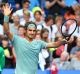 Roger Federer celebrates his win on Monday.