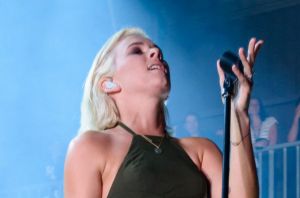 Georgia Nott of Broods on stage at the festival.